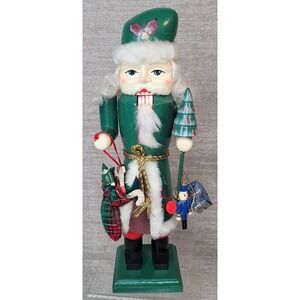 Vintage Michaels Nutcracker Wood Christmas‎ Green 12" Tree Presents Unique Face!